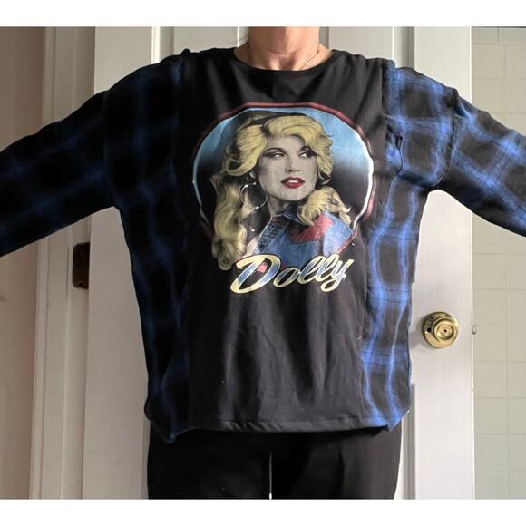 Dolly Parton flannel shirt, reworked tee, upcycled, country music Large - Picture 5 of 5